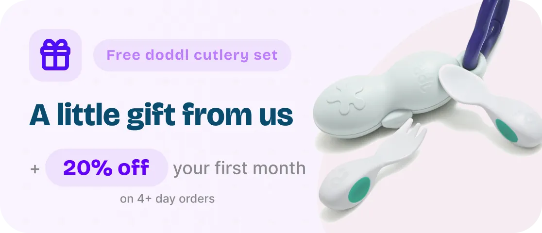 A little gift from us: free doddl cutlery set plus 20% off your first month on 4+ day orders